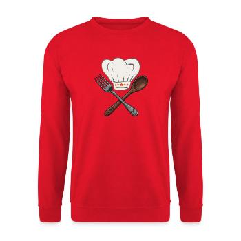 Culinary art stars: chef's hat & cutlery - Unisex Sweatshirt - red - Front - Alina (178cm) & Michal (187cm)