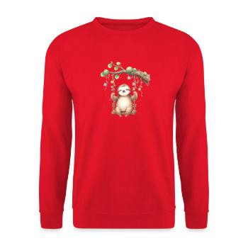 Faultier auf der Schaukel - Unisex Pullover - Rot - Vorne - Alina (178cm) & Michal (187cm)