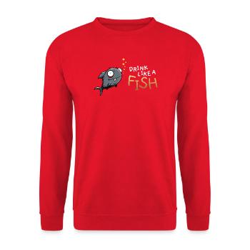 Trink wie ein Fisch Cartoon - Unisex Pullover - Rot - Vorne - Alina (178cm) & Michal (187cm)