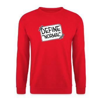 Define Normal Lustig Sarkastisch Definition Grafik - Unisex Pullover - Rot - Vorne - Alina (178cm) & Michal (187cm)
