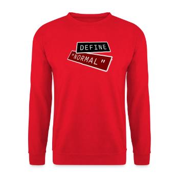 Define Normal Lustig Sarkastisch Definition Grafik - Unisex Pullover - Rot - Vorne - Alina (178cm) & Michal (187cm)
