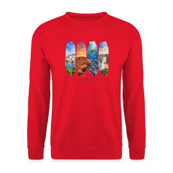 Australien Urlaub Travel – Outback & Kultur Motiv - Unisex Pullover - Rot - Vorne - Alina (178cm) & Michal (187cm)