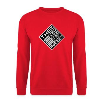 Die Welt Braucht Deine Stimme Inspirierend Zitat - Unisex Pullover - Rot - Vorne - Alina (178cm) & Michal (187cm)