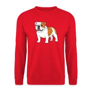 Cartoon-Bulldoggen-Druck auf Kleidung - Unisex Pullover - Rot - Vorne - Alina (178cm) & Michal (187cm)