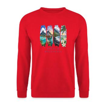 Französisch Polynesien – Südsee Strand Motiv - Unisex Pullover - Rot - Vorne - Alina (178cm) & Michal (187cm)