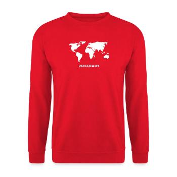 Weltkarte Reisebaby Motiv - Unisex Pullover - Rot - Vorne - Alina (178cm) & Michal (187cm)