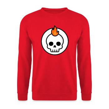 Cute Doom Skull Fire Graphic - Unisex Pullover - Rot - Vorne - Alina (178cm) & Michal (187cm)