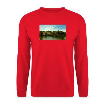 Panorama of the city by the river and bridge - Unisex Sweatshirt - red - Front - Alina (178cm) & Michal (187cm)