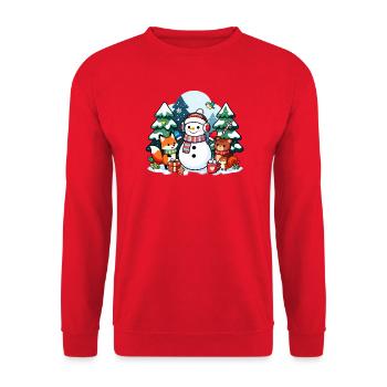 Cozy Snowman with Winter Friends - Unisex Sweatshirt - red - Front - Alina (178cm) & Michal (187cm)