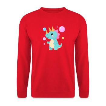 Comic Dinosaur Playing with Soap Bubbles – Cute - Unisex Sweatshirt - red - Front - Alina (178cm) & Michal (187cm)