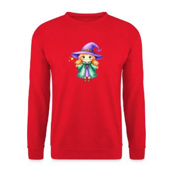 Little Witch with Purple Hat and Wand – Magical - Unisex Sweatshirt - red - Front - Alina (178cm) & Michal (187cm)