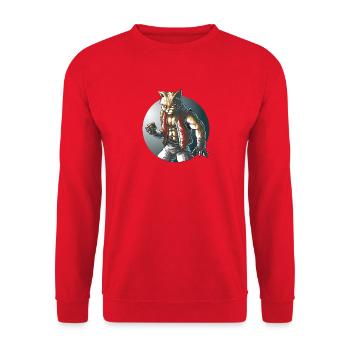 Fighting Cat Martial Arts Anime Design - Unisex Sweatshirt - red - Front - Alina (178cm) & Michal (187cm)