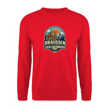 Draußen ist mein Lieblingsmodus – Bär - Unisex Pullover - Rot - Vorne - Alina (178cm) & Michal (187cm)