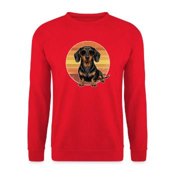 Vintage Dachshund Sunset Retro 70s Sunglasses Shirt - Unisex Sweatshirt - red - Front - Alina (178cm) & Michal (187cm)
