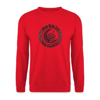 Atme Ruhe Ein Atme Zweifel Aus - Mond Lotus Sterne - Unisex Pullover - Rot - Vorne - Alina (178cm) & Michal (187cm)