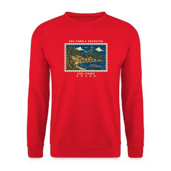 São Tomé und Príncipe São Tomé Vintage Reisemarke - Unisex Pullover - Rot - Vorne - Alina (178cm) & Michal (187cm)