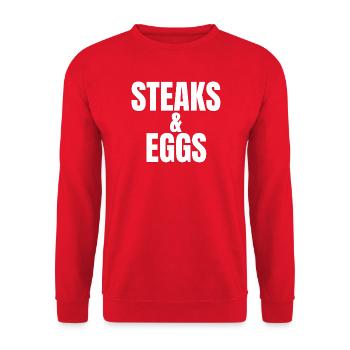 STEAK & EGGS | Carnivore Breakfast of Champions - Unisex Pullover - Rot - Vorne - Alina (178cm) & Michal (187cm)