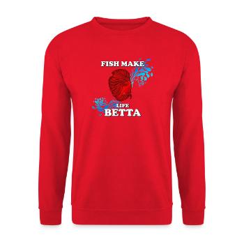 Fish Make Life Beta avec un betta rouge - Sweat-shirt Unisexe - rouge - Devant - Alina (178cm) & Michal (187cm)