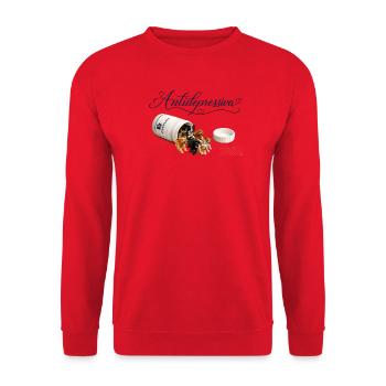 Antidepressive Hundeliebe - Unisex Pullover - Rot - Vorne - Alina (178cm) & Michal (187cm)
