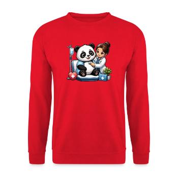 Panda Patient Arztbesuch - Unisex Pullover - Rot - Vorne - Alina (178cm) & Michal (187cm)