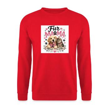 Fur Mama – Hund & Katze Duo - Unisex Pullover - Rot - Vorne - Alina (178cm) & Michal (187cm)