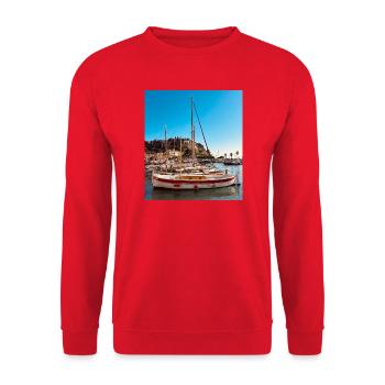Sailboats in the blue sky harbor - Unisex Sweatshirt - red - Front - Alina (178cm) & Michal (187cm)