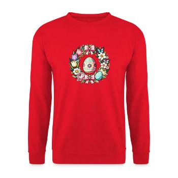 Pastel Easter Floral Egg Wreath - Unisex Sweatshirt - red - Front - Alina (178cm) & Michal (187cm)