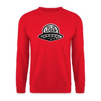 Ufo Alien Get In Loser Lustig Ufo Entführung Zitat - Unisex Pullover - Rot - Vorne - Alina (178cm) & Michal (187cm)