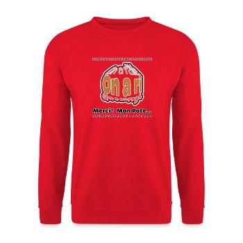 On a ri Merci Mon Pot Graphic - Sweat-shirt Unisexe - rouge - Devant - Alina (178cm) & Michal (187cm)