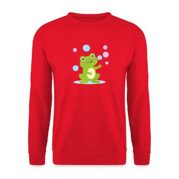 Green cartoon frog with soap bubbles – fun - Unisex Sweatshirt - red - Front - Alina (178cm) & Michal (187cm)