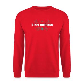 Staff Member Ornament Abzeichen - Unisex Pullover - Rot - Vorne - Alina (178cm) & Michal (187cm)