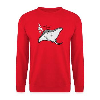 Rauchender Manta Cartoon - Unisex Pullover - Rot - Vorne - Alina (178cm) & Michal (187cm)