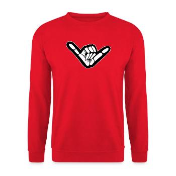 Shaka Hand Grafik Surf Vibe - Unisex Pullover - Rot - Vorne - Alina (178cm) & Michal (187cm)