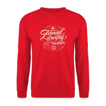 Zehnunddreißig - 40? Niemals! - Unisex Pullover - Rot - Vorne - Alina (178cm) & Michal (187cm)