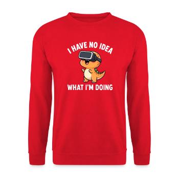 T-Rex Dinosaurier VR Gamer Spruch - Unisex Pullover - Rot - Vorne - Alina (178cm) & Michal (187cm)