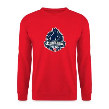 Katzenpersonal mit Herz - Unisex Pullover - Rot - Vorne - Alina (178cm) & Michal (187cm)