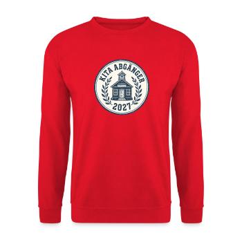 Kita Abgänger 2027 – Rundes Logo mit Ehrenkranz - Unisex Pullover - Rot - Vorne - Alina (178cm) & Michal (187cm)