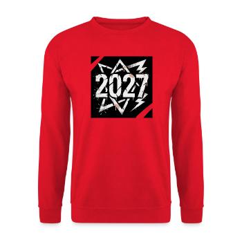 Jahreszahl 2027 Blitzgrafik - Unisex Pullover - Rot - Vorne - Alina (178cm) & Michal (187cm)