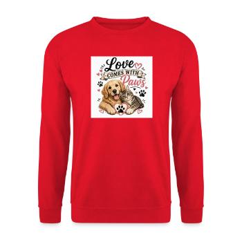 Liebe kommt mit Pfoten - Unisex Pullover - Rot - Vorne - Alina (178cm) & Michal (187cm)