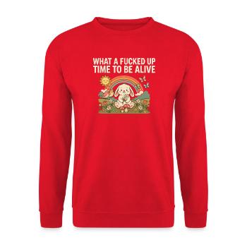 Quel moment tordu pour être en vie, drôle de Bunny Tee - Sweat-shirt Unisexe - rouge - Devant - Alina (178cm) & Michal (187cm)