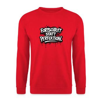 Fortschritt statt Perfektion - Unisex Pullover - Rot - Vorne - Alina (178cm) & Michal (187cm)