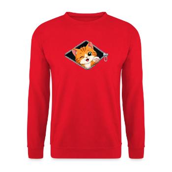 Cute Kitten Zipper Cat - Unisex Sweatshirt - red - Front - Alina (178cm) & Michal (187cm)