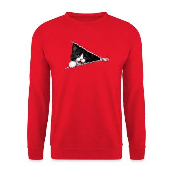 Süßes Kätzchen Reißverschluss Katze - Unisex Pullover - Rot - Vorne - Alina (178cm) & Michal (187cm)
