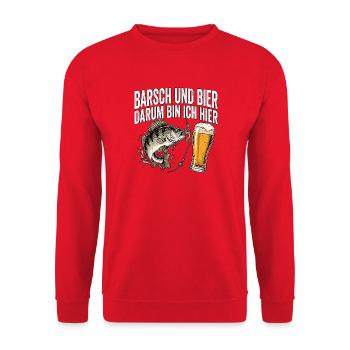Barsch Angeln Und Bier - Unisex Pullover - Rot - Vorne - Alina (178cm) & Michal (187cm)