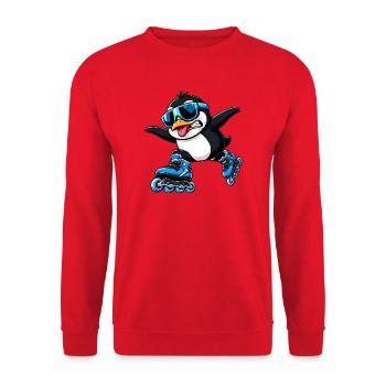 Cooler Pinguin Inline Skater Lustig Comic - Unisex Pullover - Rot - Vorne - Alina (178cm) & Michal (187cm)