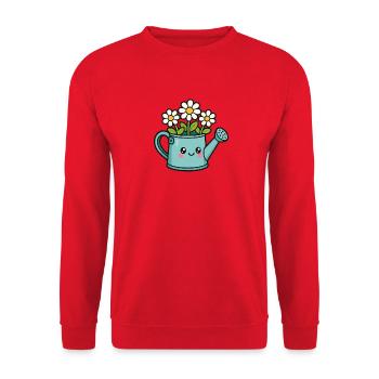 Blumige Gießkanne Cartoon - Unisex Pullover - Rot - Vorne - Alina (178cm) & Michal (187cm)