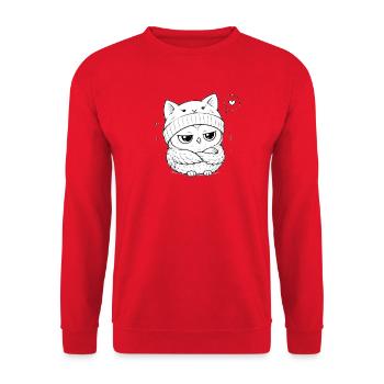 Growling Owl in Cat Hat - Unisex Sweatshirt - red - Front - Alina (178cm) & Michal (187cm)