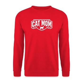 Cat Mom Vintage Wappen - Unisex Pullover - Rot - Vorne - Alina (178cm) & Michal (187cm)