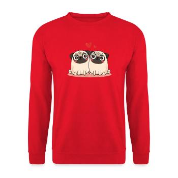 Mopspaar Mops - Unisex Pullover - Rot - Vorne - Alina (178cm) & Michal (187cm)