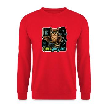 OWLgorythm – Coding Owl - Unisex Sweatshirt - red - Front - Alina (178cm) & Michal (187cm)